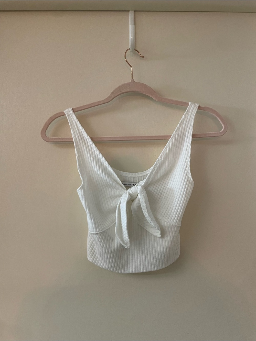 Abercrombie & Fitch White Ribbed Tie Front Crop Top XS